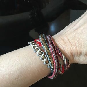 Boho beaded, braided, macrame 5-strand bracelet‎